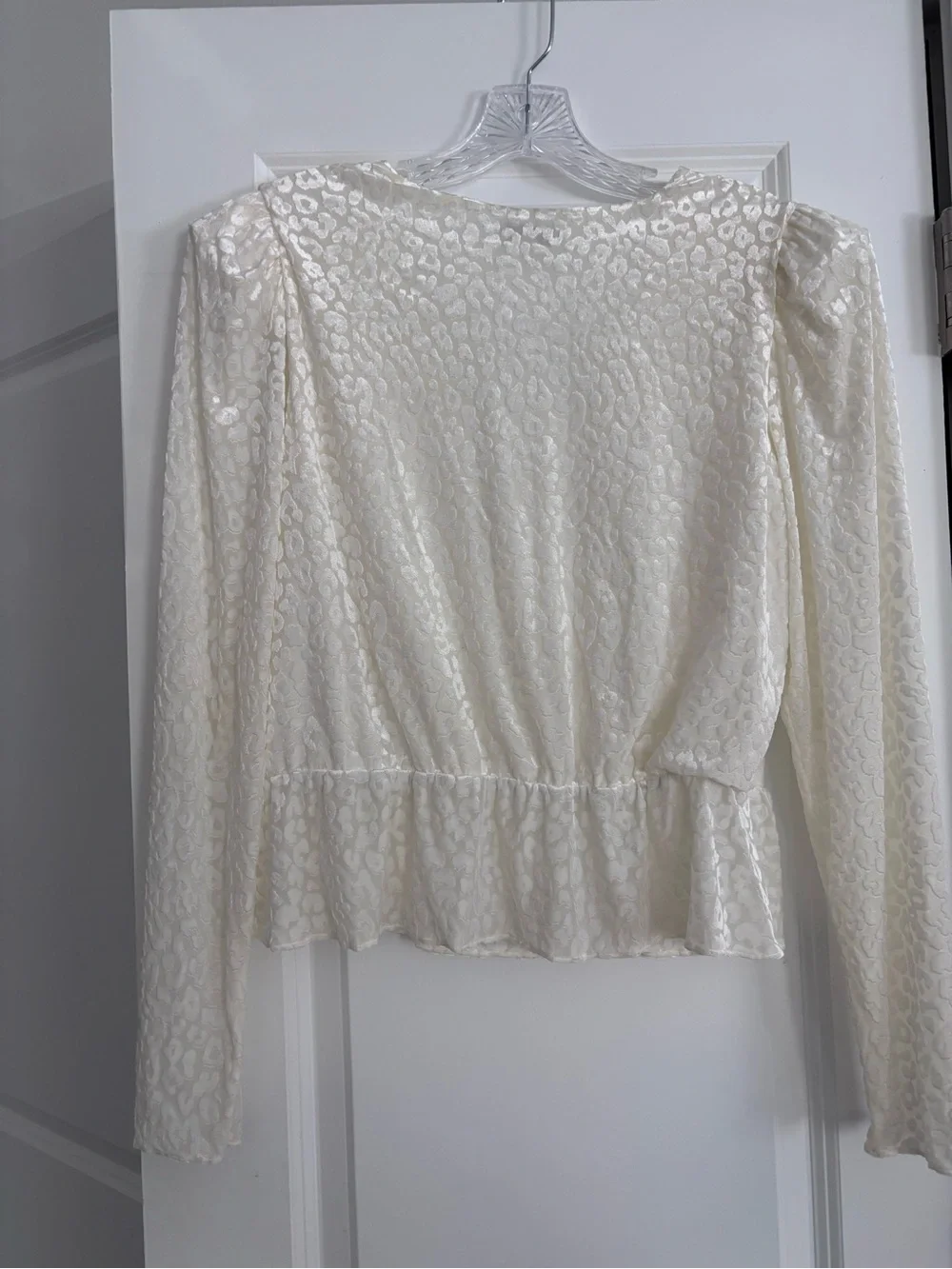 Express Cream V-Neck Peplum Wrap Blouse